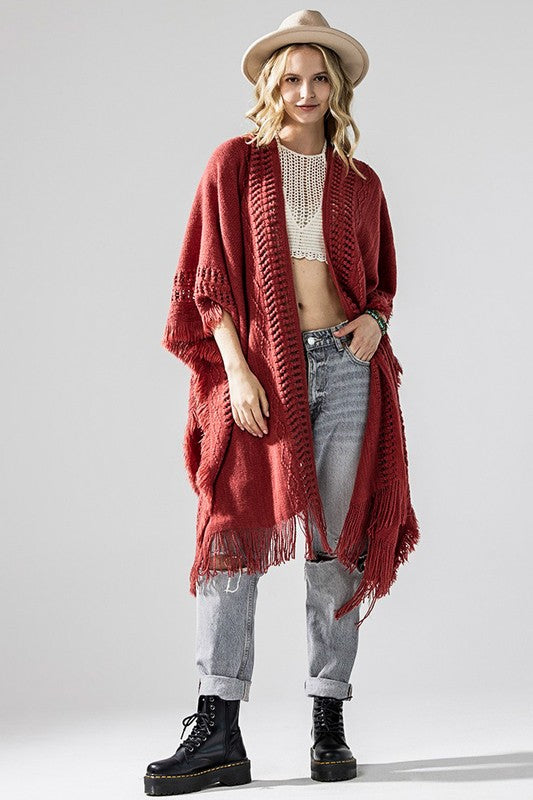 Fringe Ruana Style Shawl Cardigan