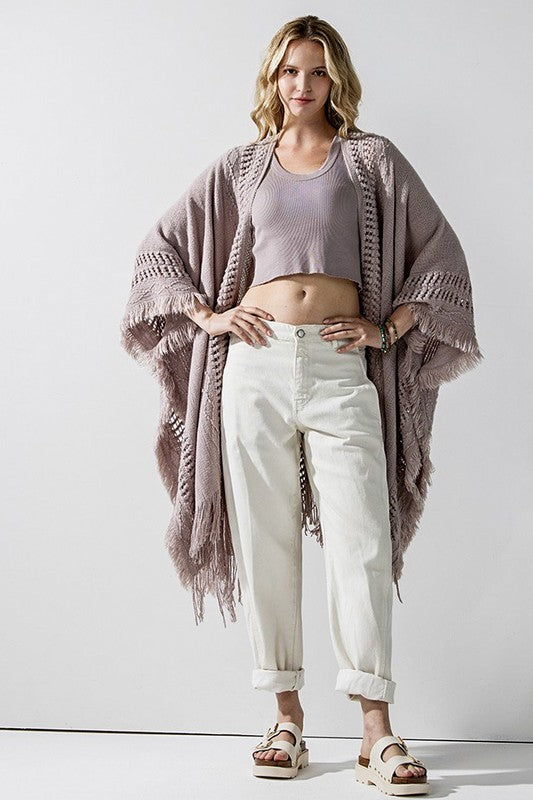 Fringe Ruana Style Shawl Cardigan