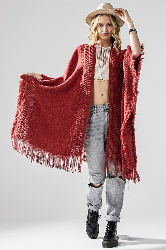Fringe Ruana Style Shawl Cardigan