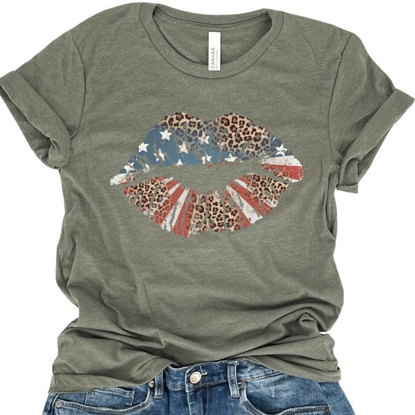 Plus American Big Lips Stars, Stripes, Leopard tee