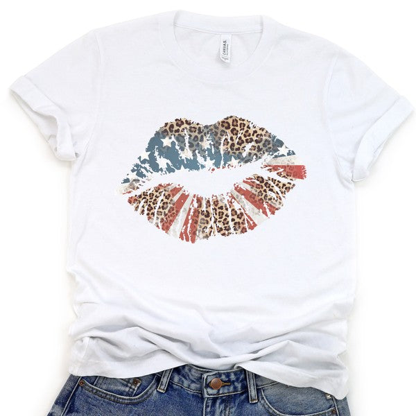 Plus American Big Lips Stars, Stripes, Leopard tee