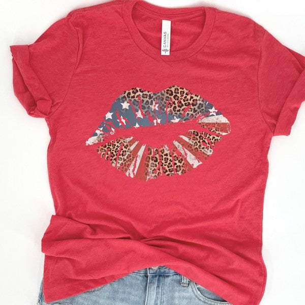 Plus American Big Lips Stars, Stripes, Leopard tee