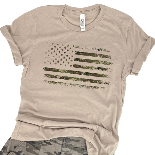 Camo Distressed American Flag T-shirt - Concordia Style Boutique
