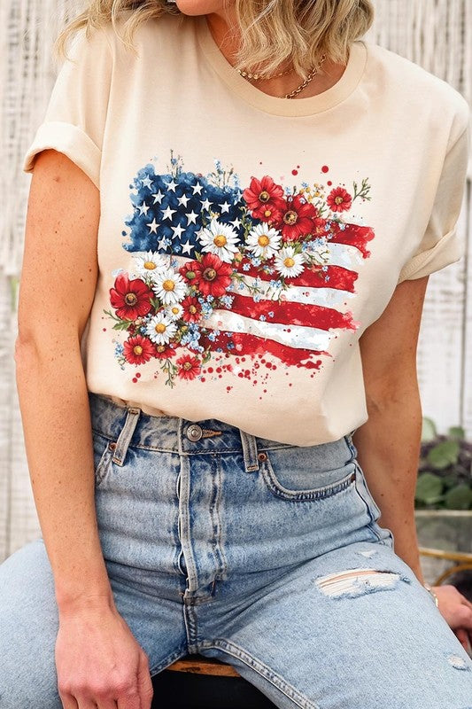 Floral American Flag Graphic Tee