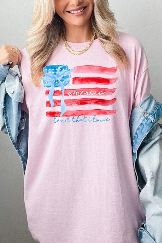 American Flag Bow Graphic Heavy Cotton Tee