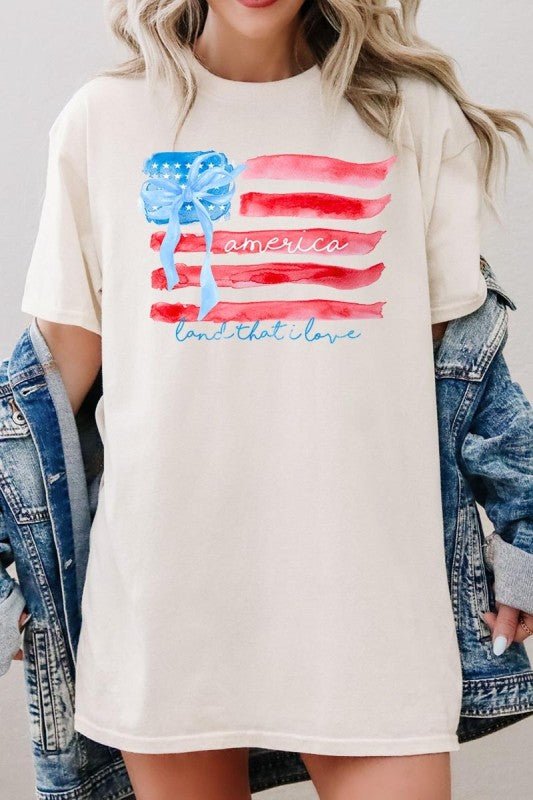 American Flag Bow Graphic Heavy Cotton Tee