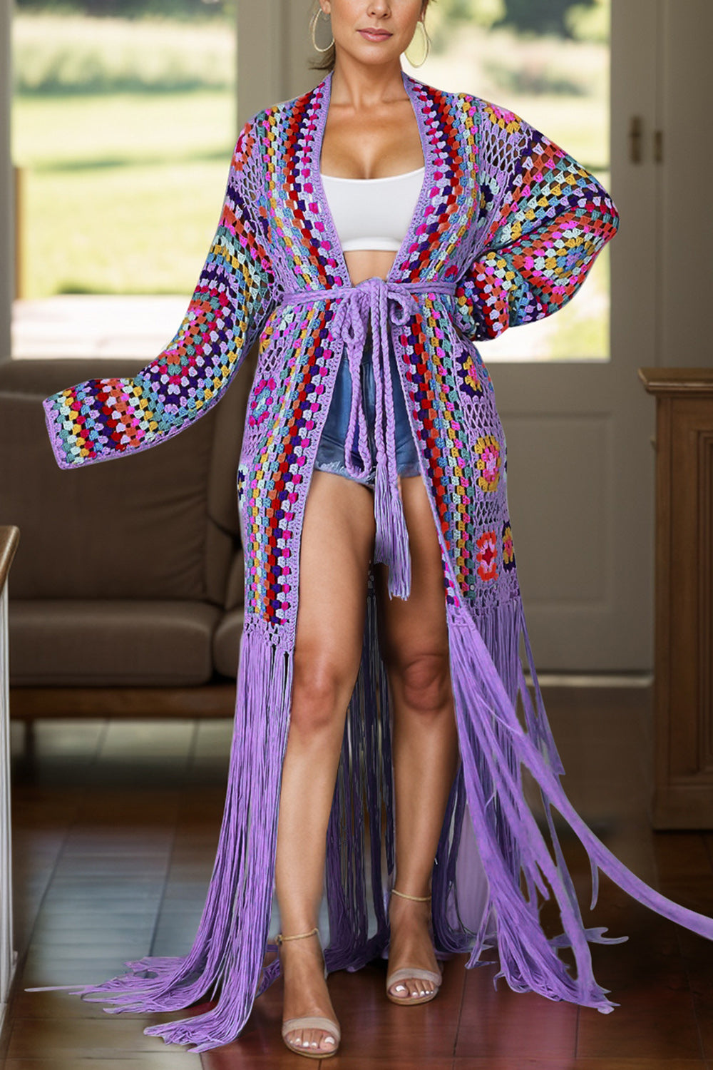 Fringe Tied Long Sleeve Cardigan - Premium Jacket from Concordia Style Boutique - Just $113! Shop now at Concordia Style Boutique