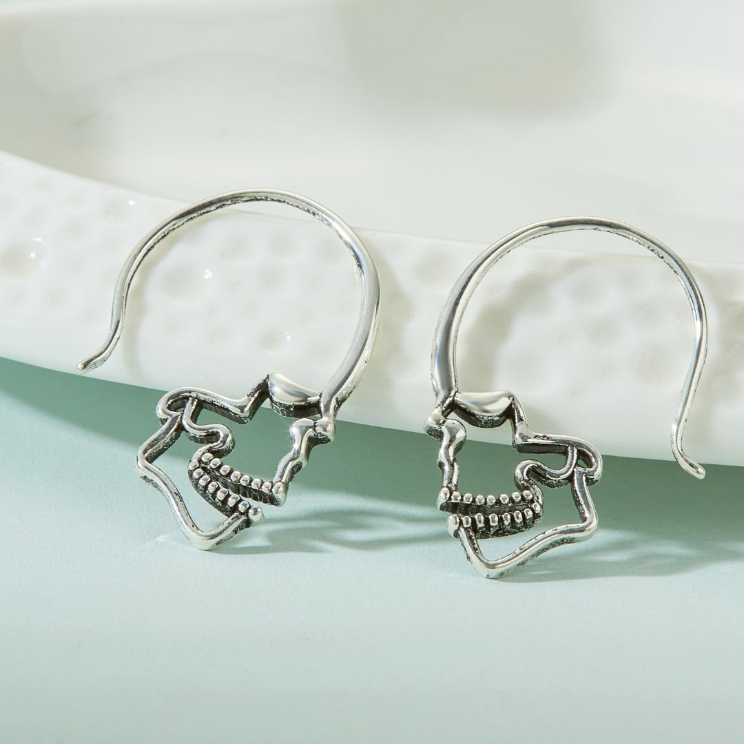 SILVER SKULL HOOP EARRINGS (PAIR) - Concordia Style Boutique