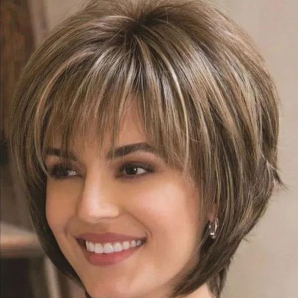 Mixed Blonde Brown Short Wig - Natural Hair Wig - Heat Resistant Hair Wig - Concordia Style Boutique
