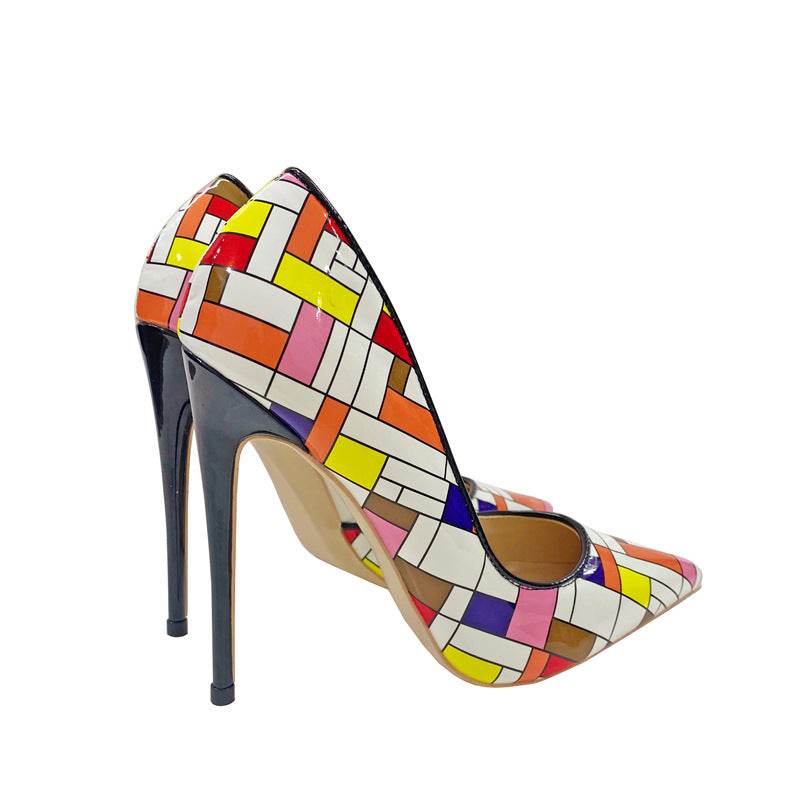 Plaid Colored High Heels - 12 cm Pointed Toe Stiletto Pumps - Concordia Style Boutique