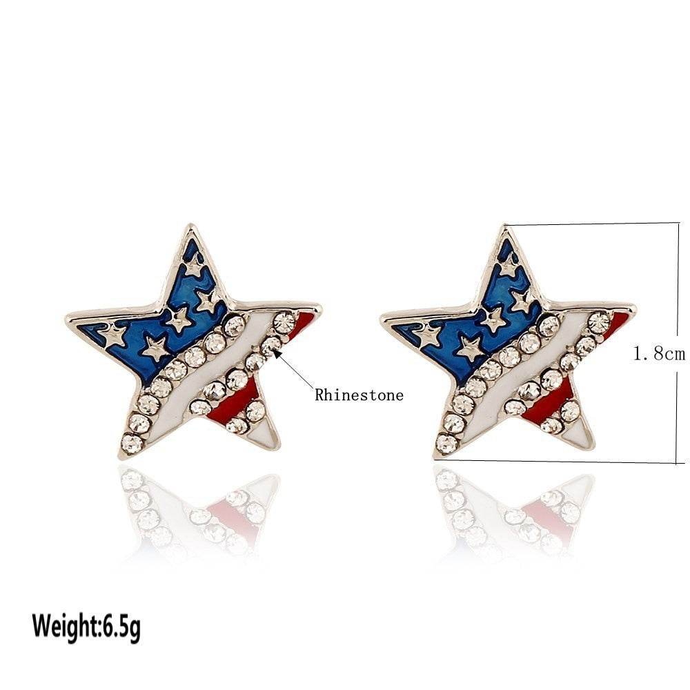 Heart Crystal Ear Studs - Star Shaped American Flag Earrings - Patriotic Jewelry - Oorbellen - Concordia Style Boutique
