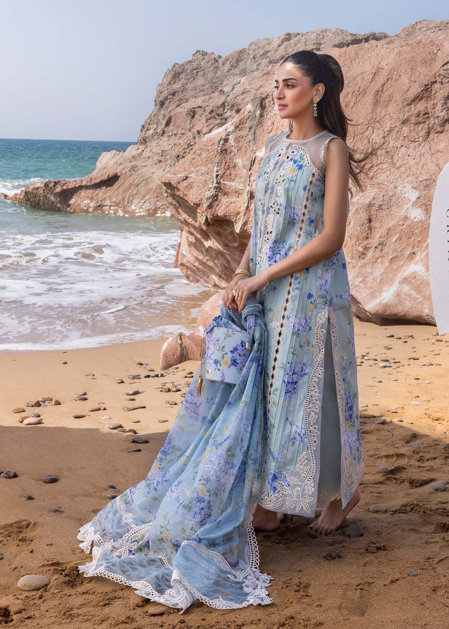 Crimson - D3 B Ocean Blue 03 Piece Lawn