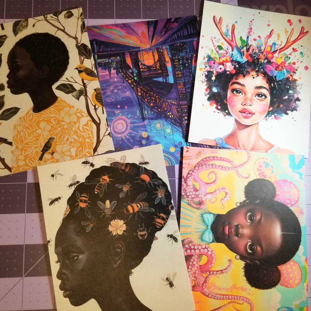 "Bright Lights" – Dreamy City Bridge Postcard - Surreal Nightscape Art Print