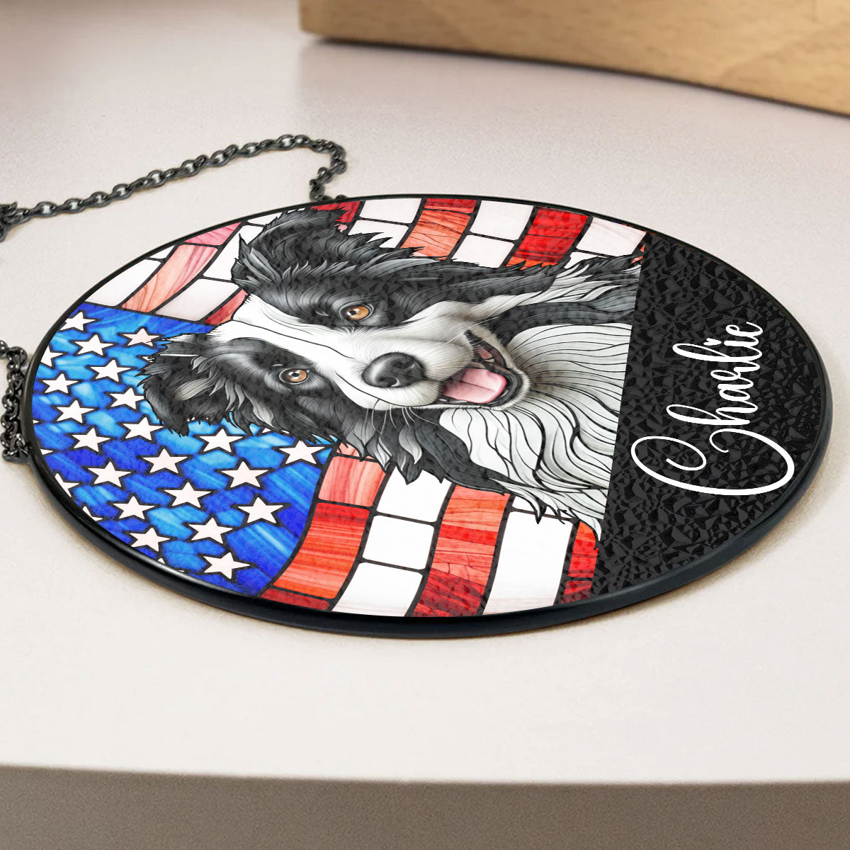 Personalized Custom Window Hanging Suncatcher - " Portrait Dog America" - Add Your Custom Photo - Personalized Gift - Premium Window Hanging Suncatcher from Concordia Style Boutique - Just $31.94! Shop now at Concordia Style Boutique