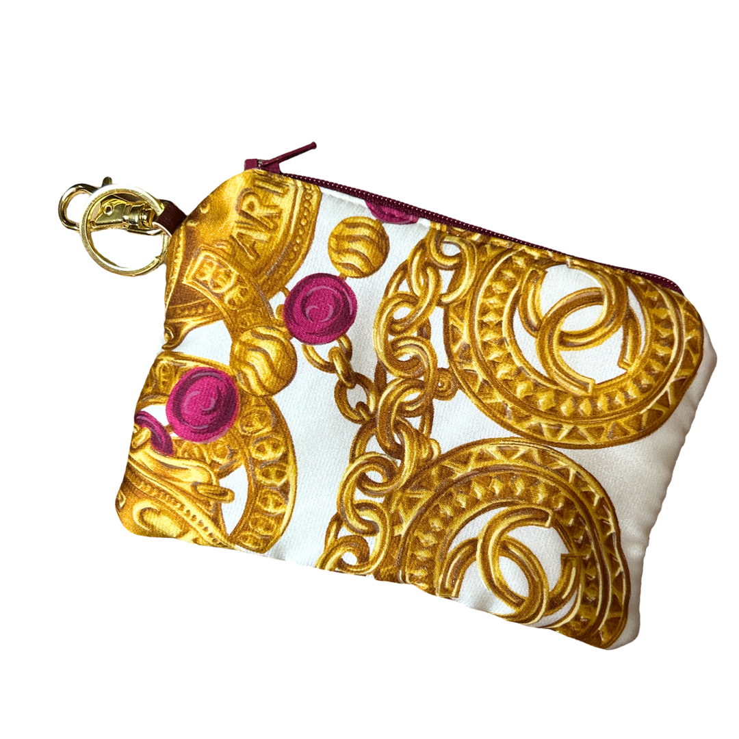 CC Logo Gold Coins Vintage Silk Scarf Coffee Run Keychain Bag