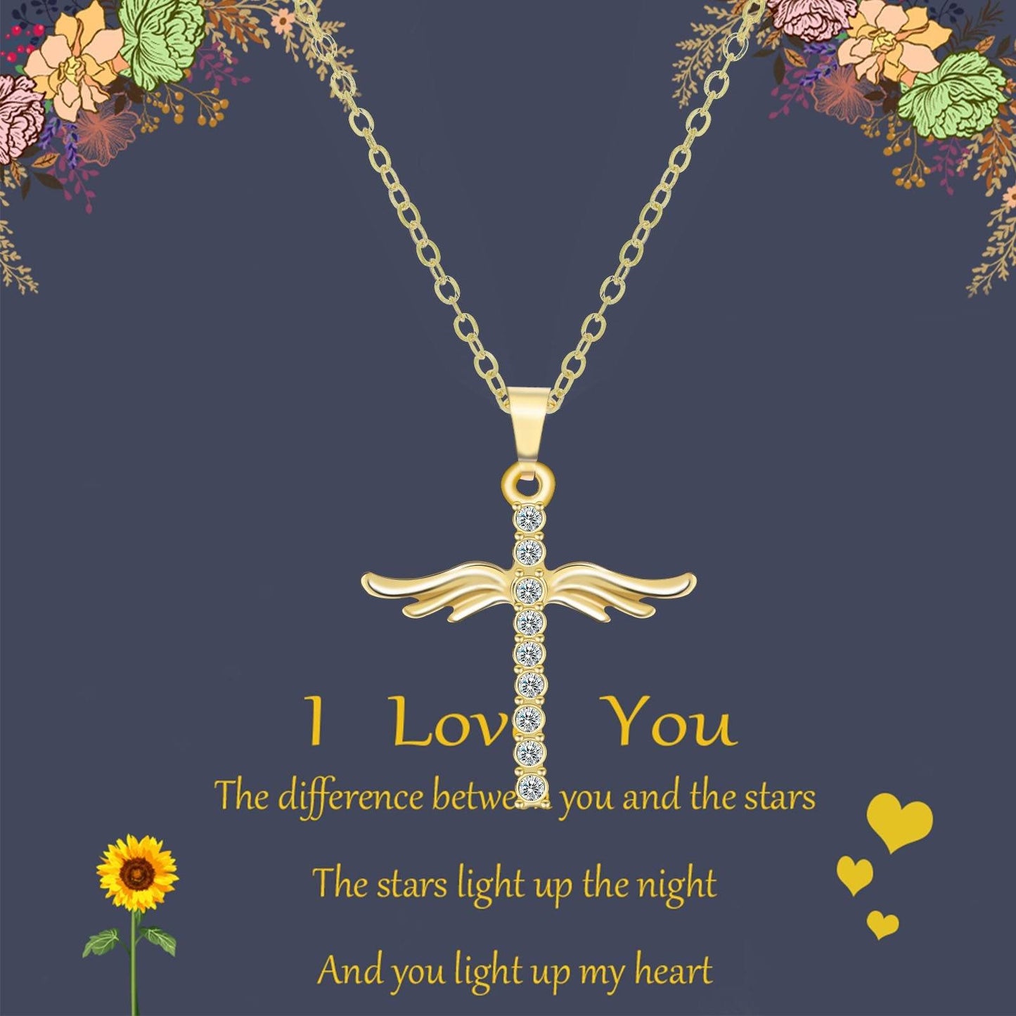Simple Cross Diamond Angel Wings Pendant - Concordia Style Boutique