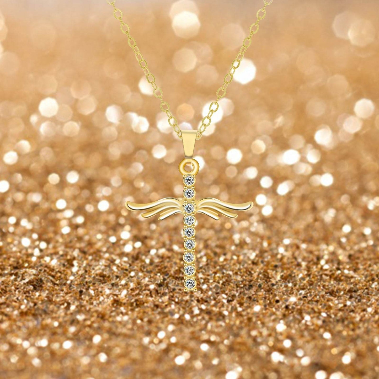Simple Cross Diamond Angel Wings Pendant - Concordia Style Boutique
