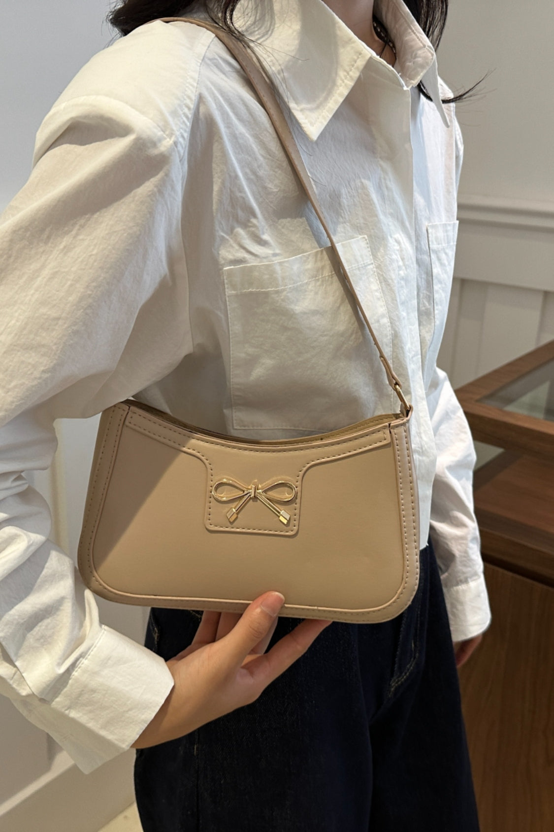 Bow Trim PU Leather Shoulder Bag - Premium Shoulder Bag from Concordia Style Boutique - Just $18.68! Shop now at Concordia Style Boutique