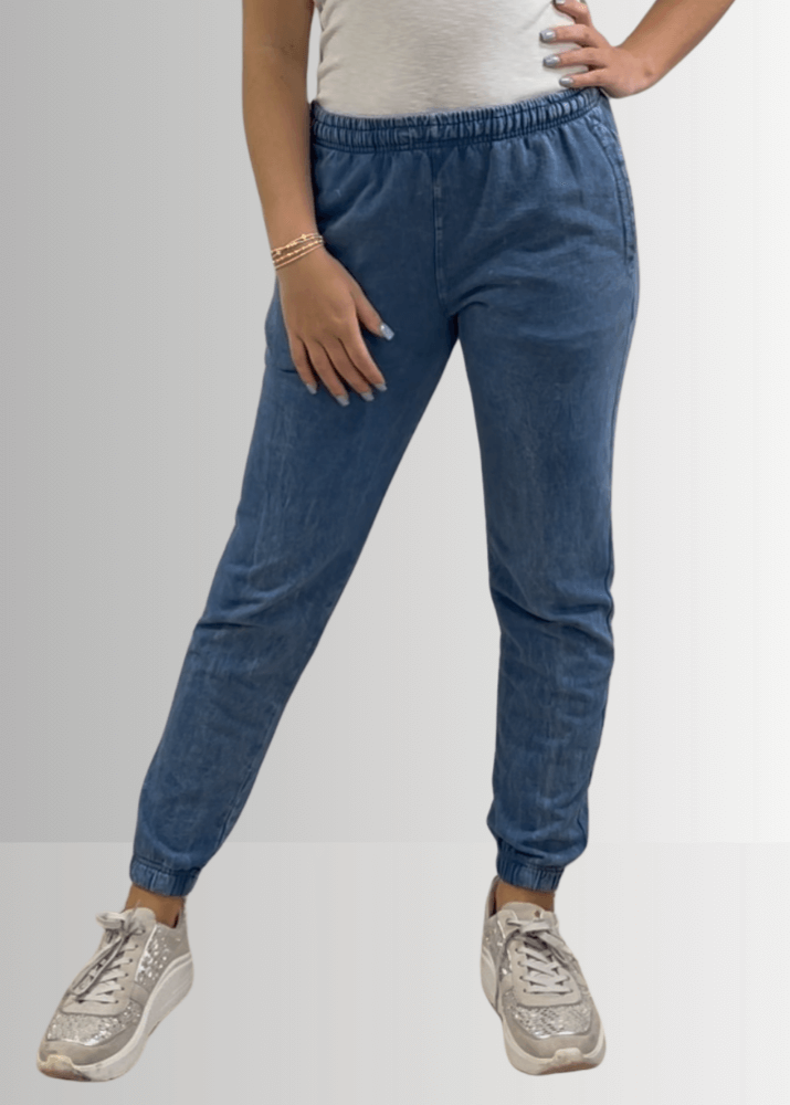 All Day French Terry Pocket Joggers in Light Denim - Concordia Style Boutique