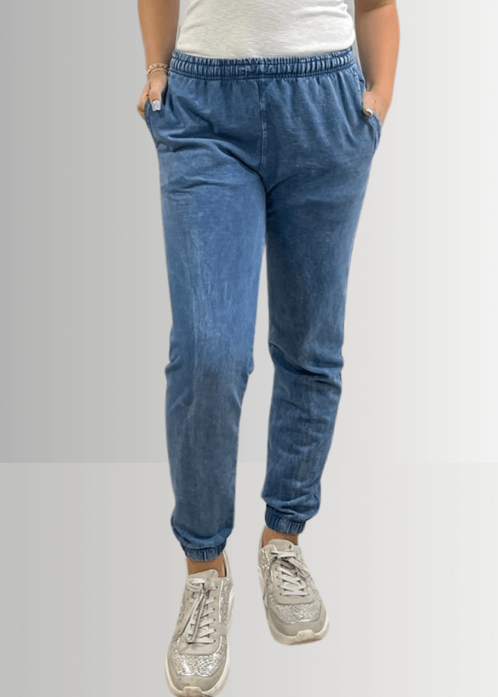 All Day French Terry Pocket Joggers in Light Denim - Concordia Style Boutique