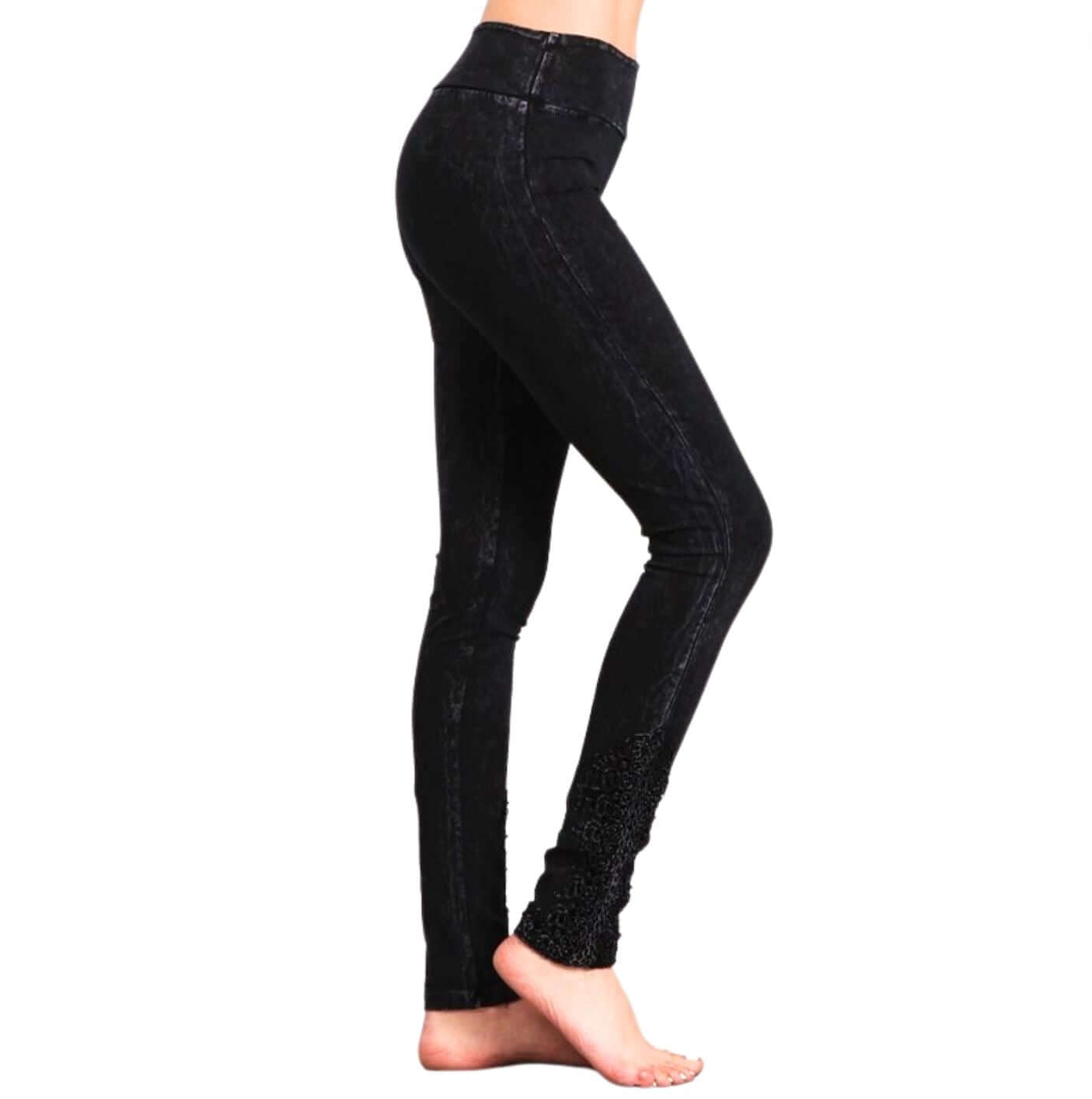 Mineral Washed Jeggings Crochet Ankle Detail Made in USA - Concordia Style Boutique