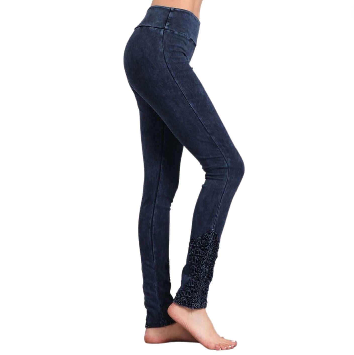 Mineral Washed Jeggings Crochet Ankle Detail Made in USA - Concordia Style Boutique