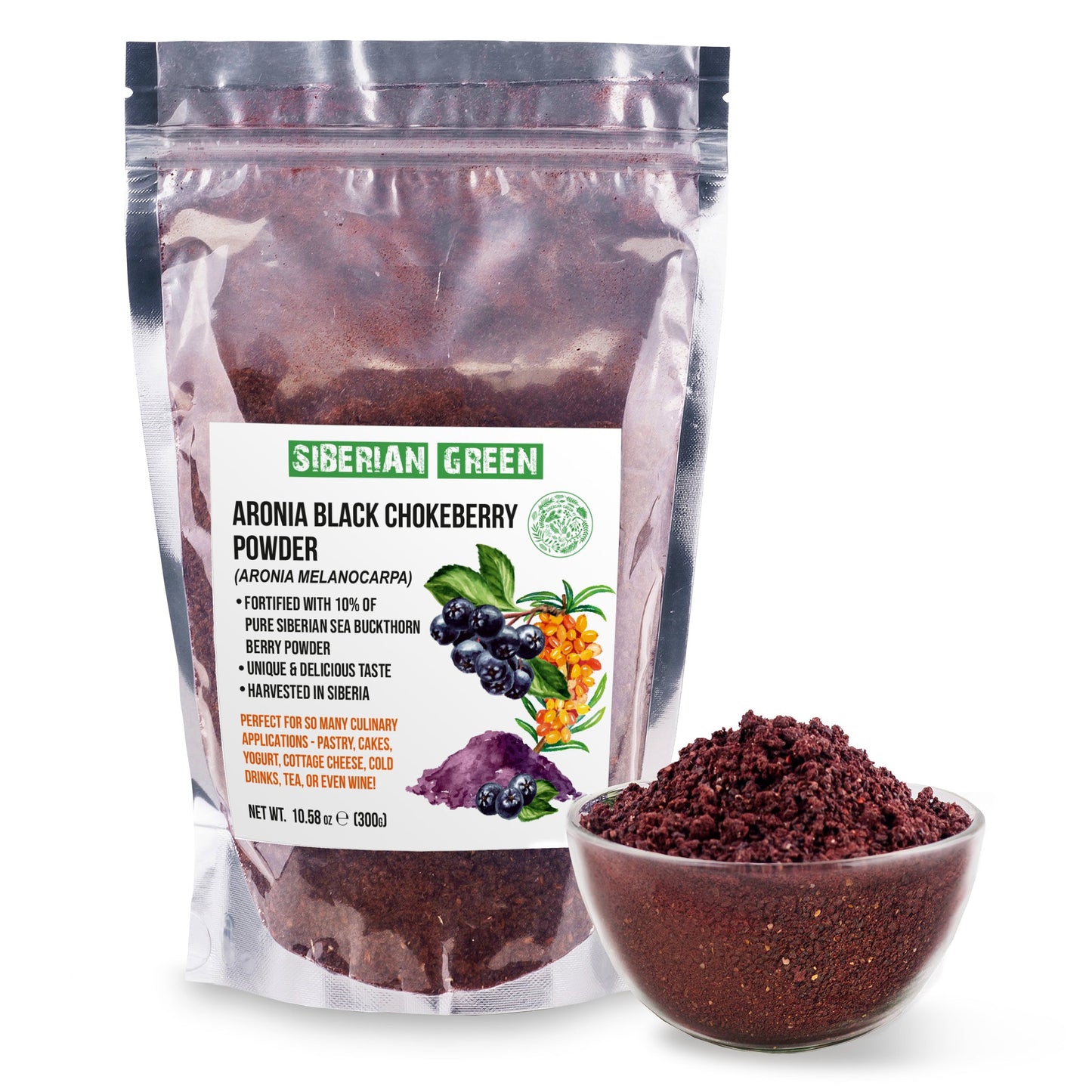 Siberian Green - Black Aronia Berry & Sea Buckthorn Powder – 300g (10.58 oz) - Concordia Style Boutique