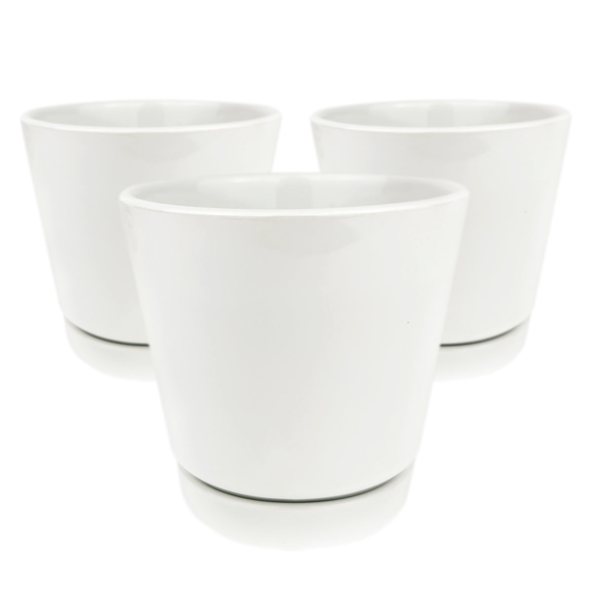 Pack of 3 6 inch White Minimalist Pot with Saucer
