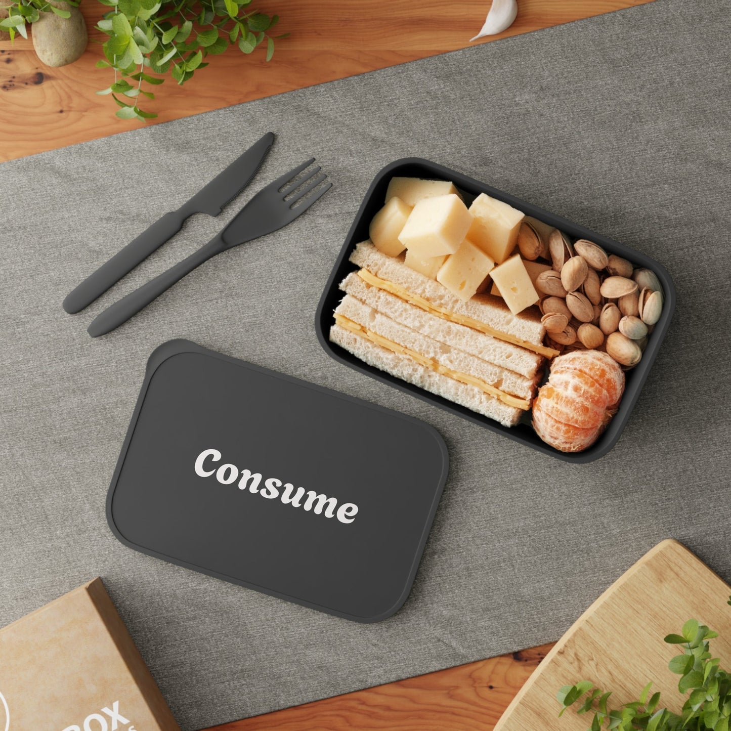 Eco-Friendly Bento Box for Meal Prep - 'Consume' Design with Utensils - Premium Bento Box from Concordia Style Boutique - Just $35.65! Shop now at Concordia Style Boutique