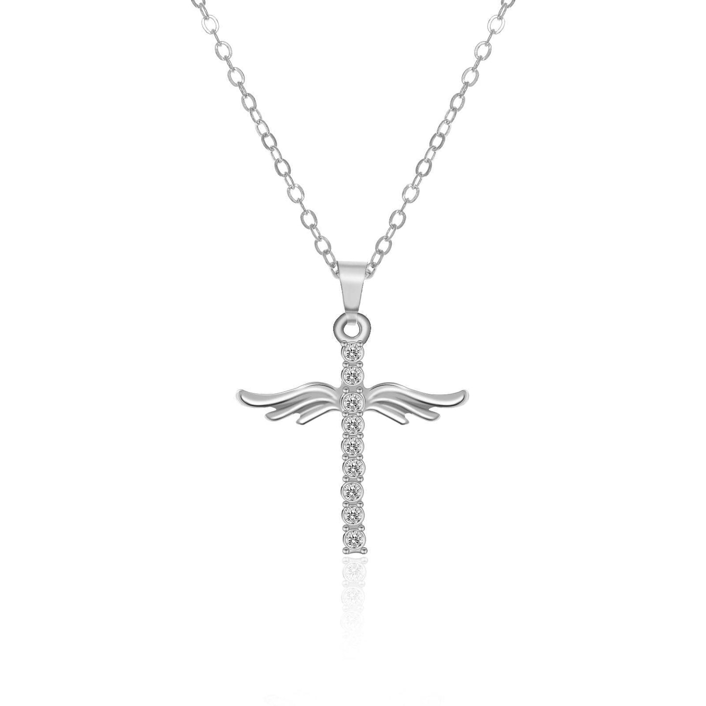 Simple Cross Diamond Angel Wings Pendant - Concordia Style Boutique