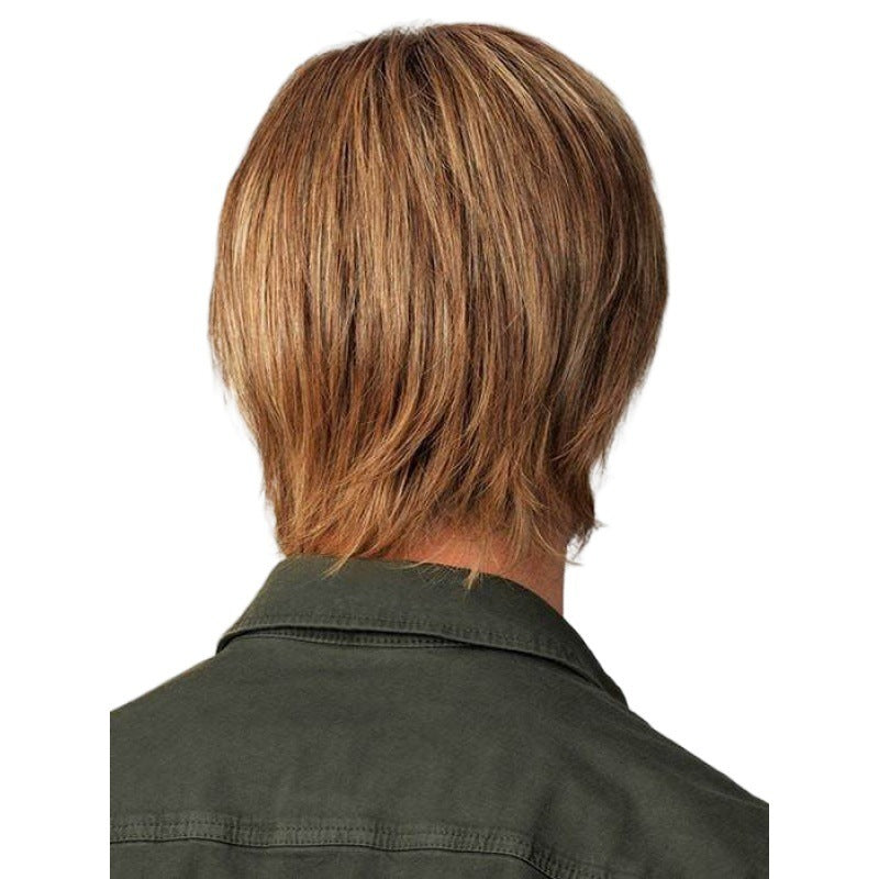 Men's Short Straight Hair Golden Brown Side Bangs Wig - Concordia Style Boutique