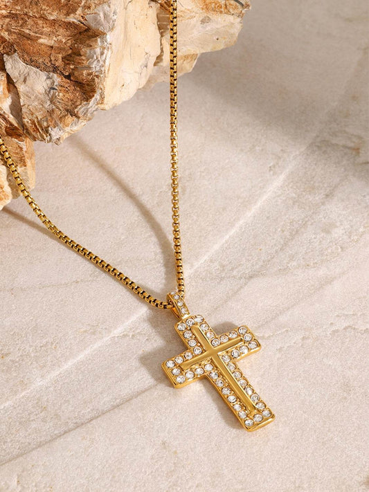 18K Gold-Plated Inlaid Zircon Cross Necklace - Concordia Style Boutique