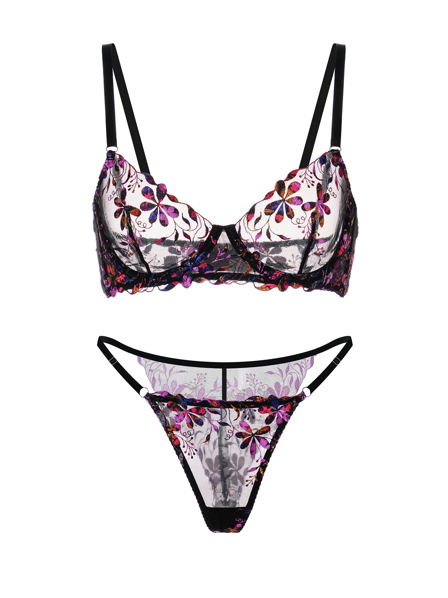 Midnight Blossom Lace Embroidered Lingerie Set - Concordia Style Boutique