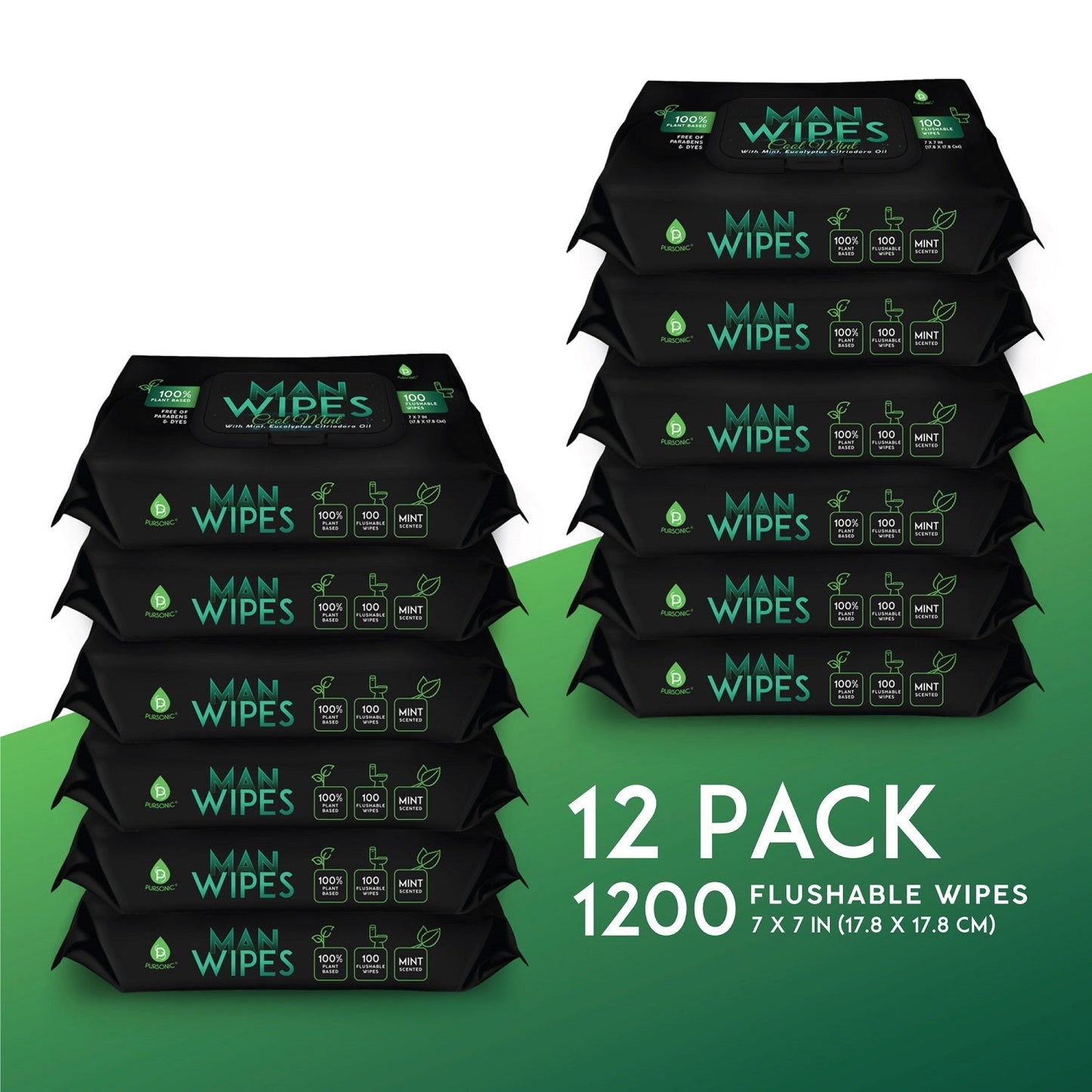 12 Pack of Flushable Man Wipes (1200 Mint Scented Wipes) - Concordia Style Boutique