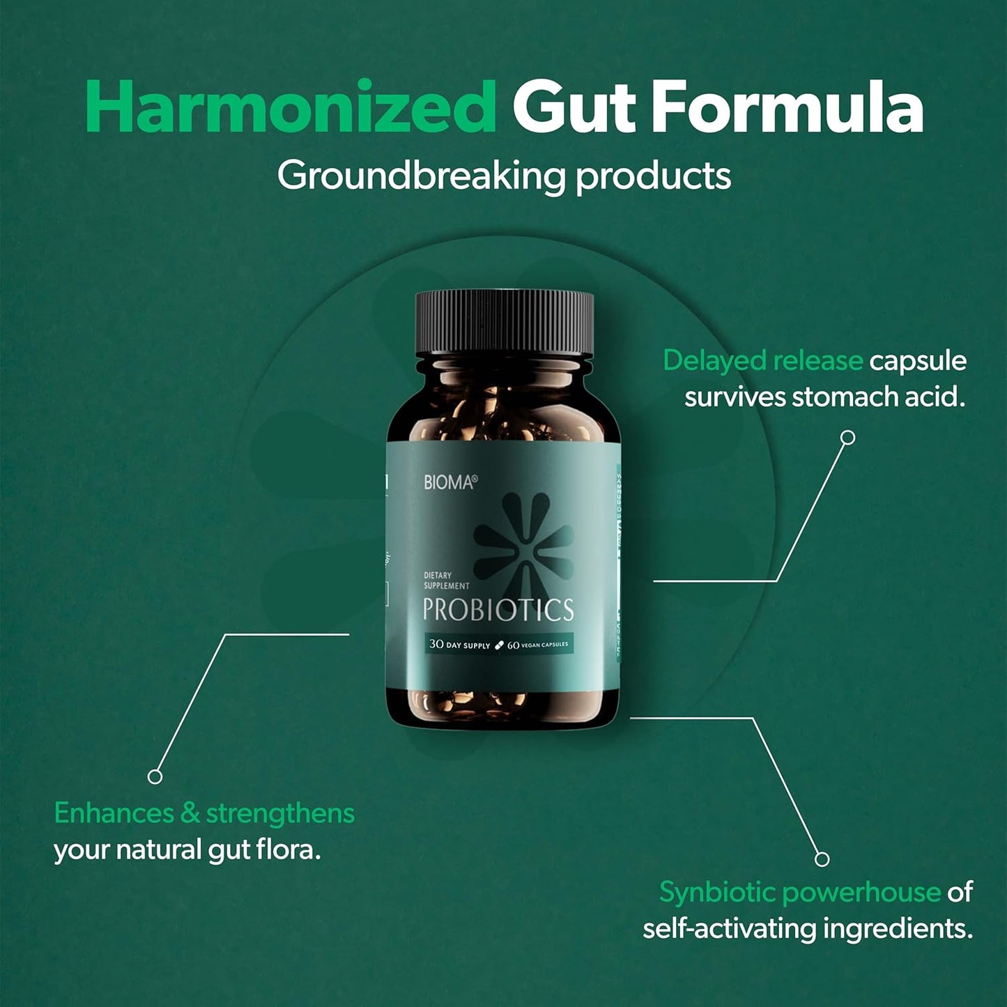 BIOMA Probiotic Gut Support - Vegan, Gluten Free, 60 Caps