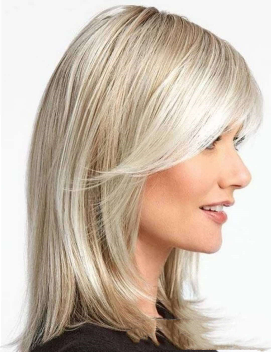 Wig - Medium Long Hair with Platinum Highlights - Brown Gradient Dyed Chemical Fiber Hair - Concordia Style Boutique