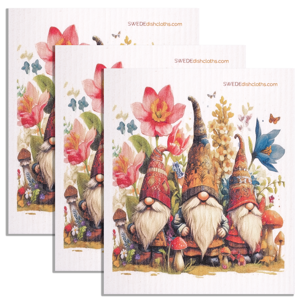 Eco-Friendly Swedish Dishcloths - Gnomes with Butterflies Set of 3 (Paper Towel Replacements) - Concordia Style Boutique