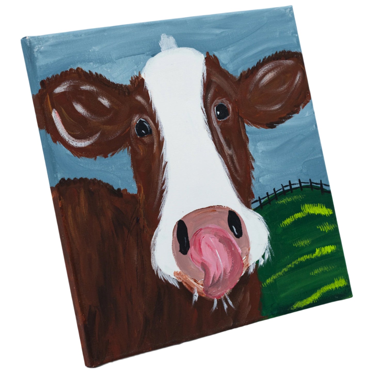 The Brown & White Cow Melissa | 12 X 12 | Canvas Painting | The Painted Attic