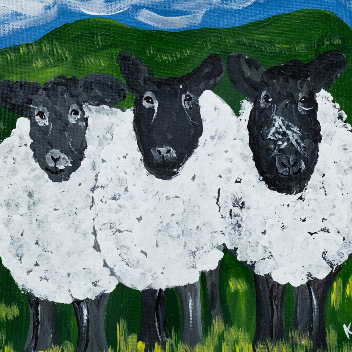 Curly, Moe, & Larry Sheep | 10 X 10 | Canvas Painting | The Painted Attic