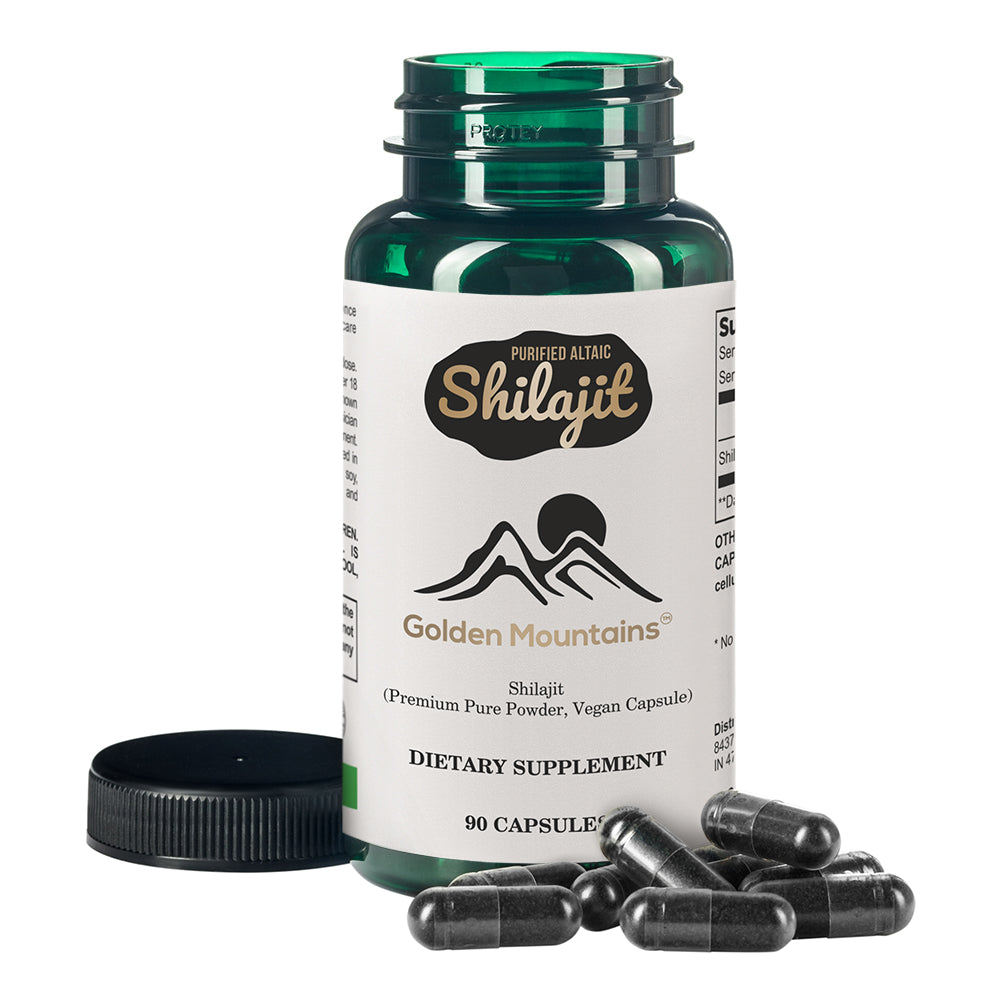 Golden Mountains Shilajit Vegan Capsules – 500mg | 90 Count - Concordia Style Boutique