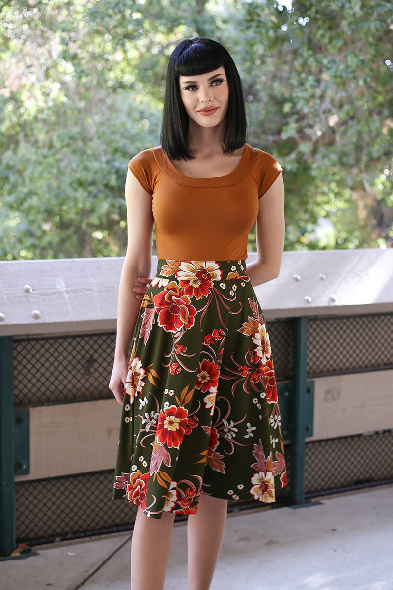 Charlotte Skirt in Green Floral - Concordia Style Boutique