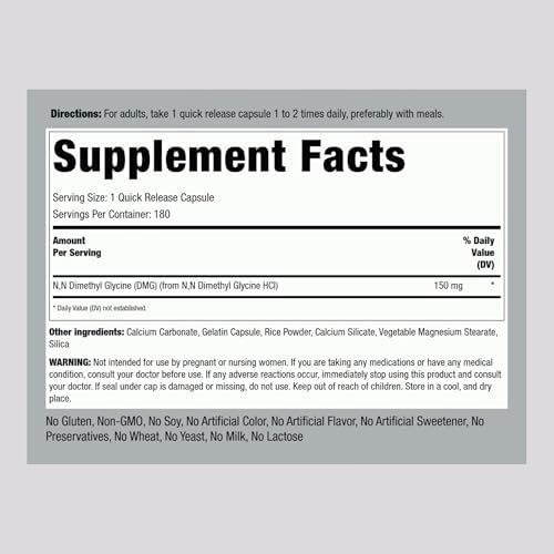 Piping Rock DMG Supplement | B15 | 150 mg | 180 Capsules | Non-GMO, Gluten Free - Concordia Style Boutique