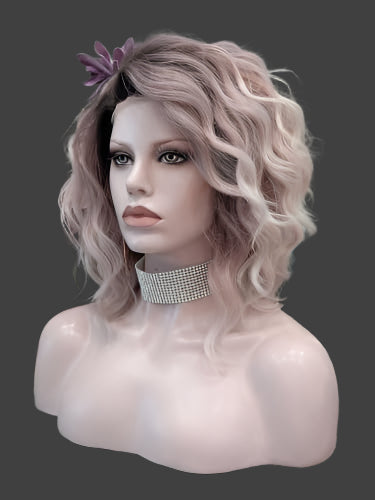 White Brown Ombre Blonde Lace Front Wigs Short Bob Wavy Wigs Synthetic Hair Wig Free Part with Natural Hairline Shoulder Length for Women (White Brown Ombre Blonde) - Concordia Style Boutique