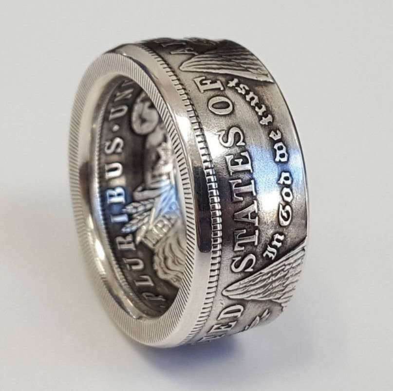 American Coat Of Arms Motto Coin Ring - s925 -Thai Silver Plated Bar Ring - Concordia Style Boutique