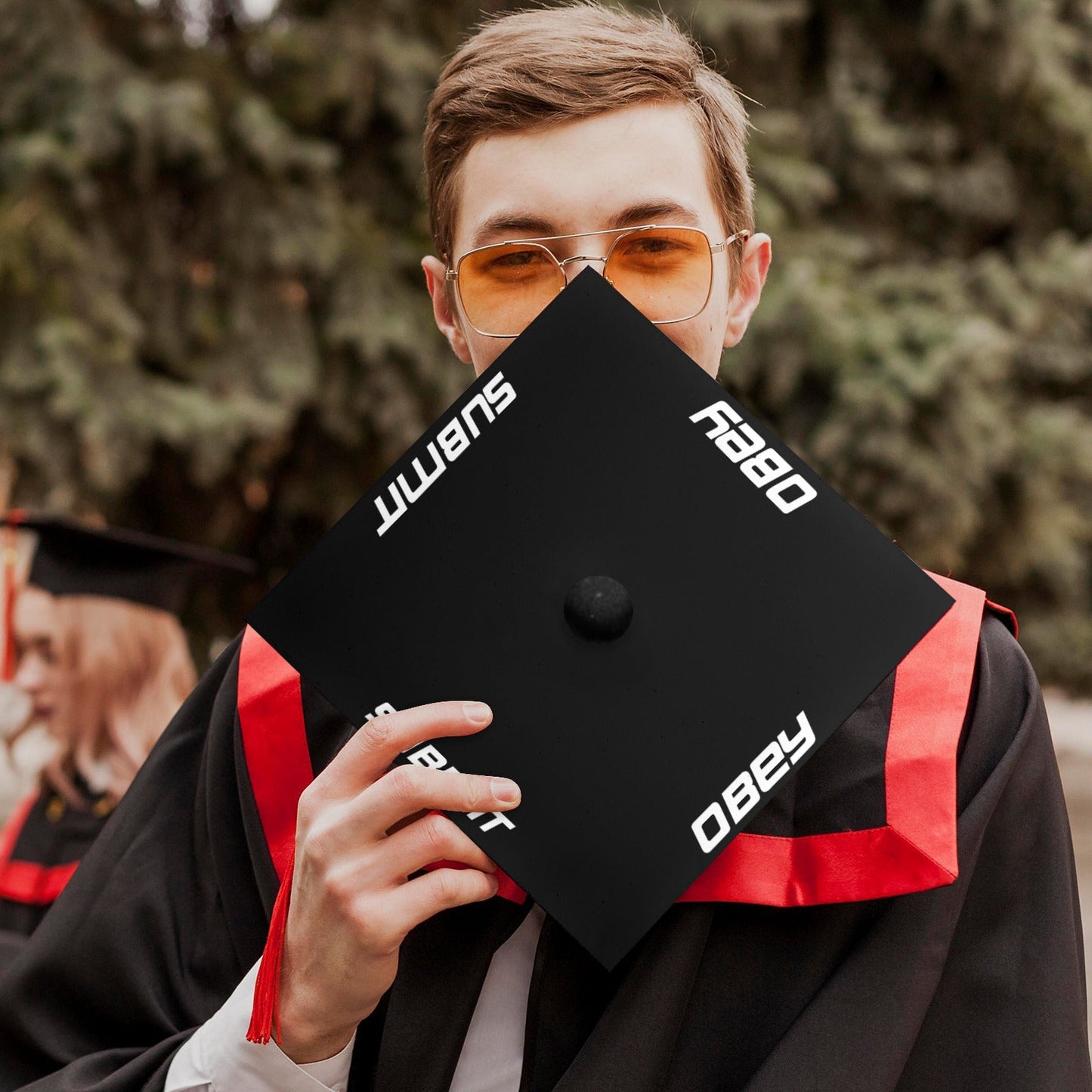 "Obey" - Graduation Cap Topper - Premium Graduation Cap Topper from Concordia Style Boutique - Just $36.98! Shop now at Concordia Style Boutique