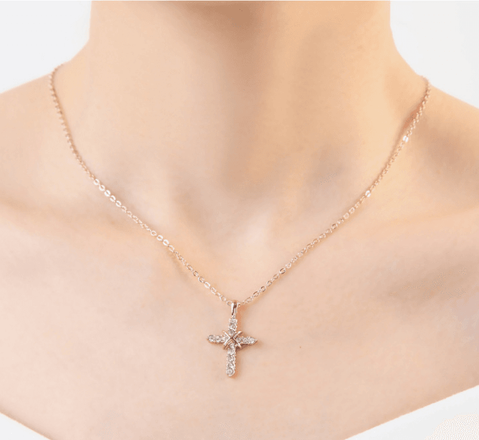 Studded Jesus Cross Necklace Clavicle Chain - Concordia Style Boutique