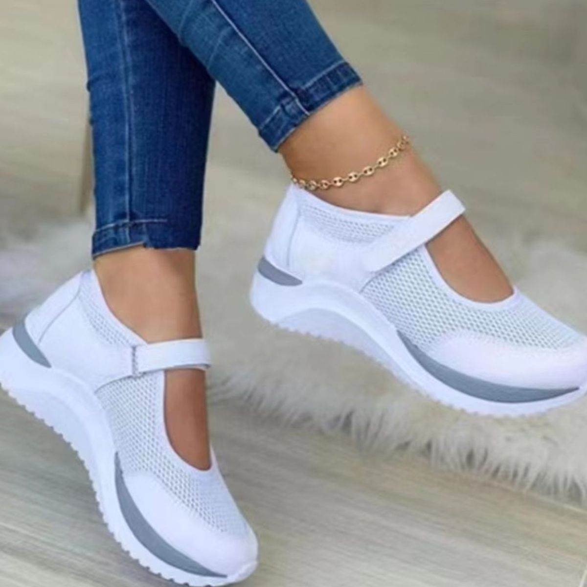 Velcro Strap Round-Toe Wedge Sneakers - Concordia Style Boutique