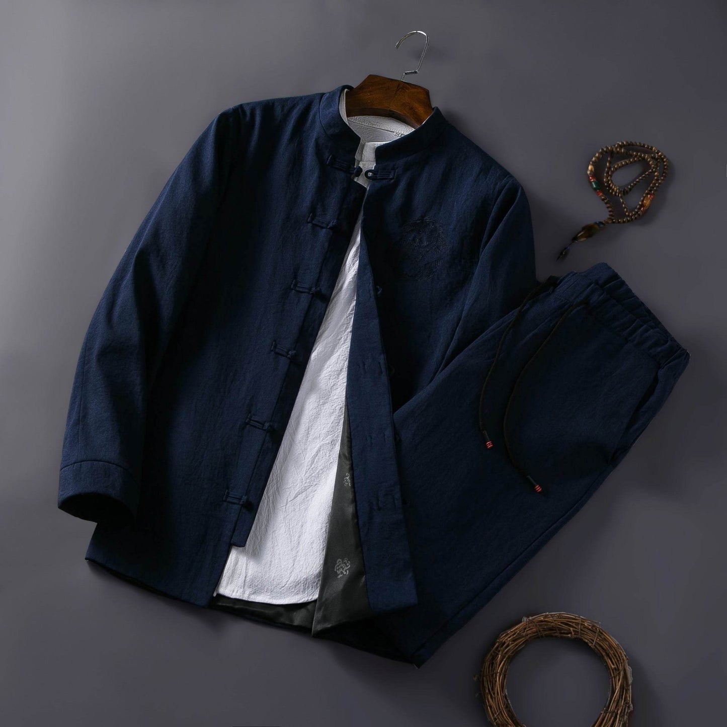 Chinese Style Suit with Stand-up Collar - Tunic and Pants - Concordia Style Boutique