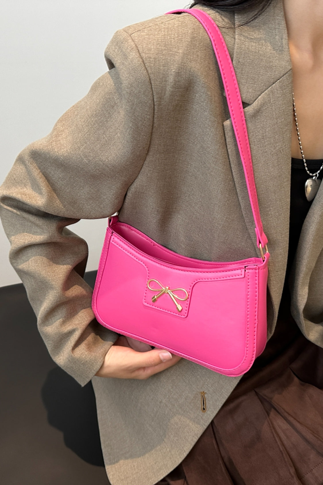 Bow Trim PU Leather Shoulder Bag - Premium Shoulder Bag from Concordia Style Boutique - Just $18.68! Shop now at Concordia Style Boutique
