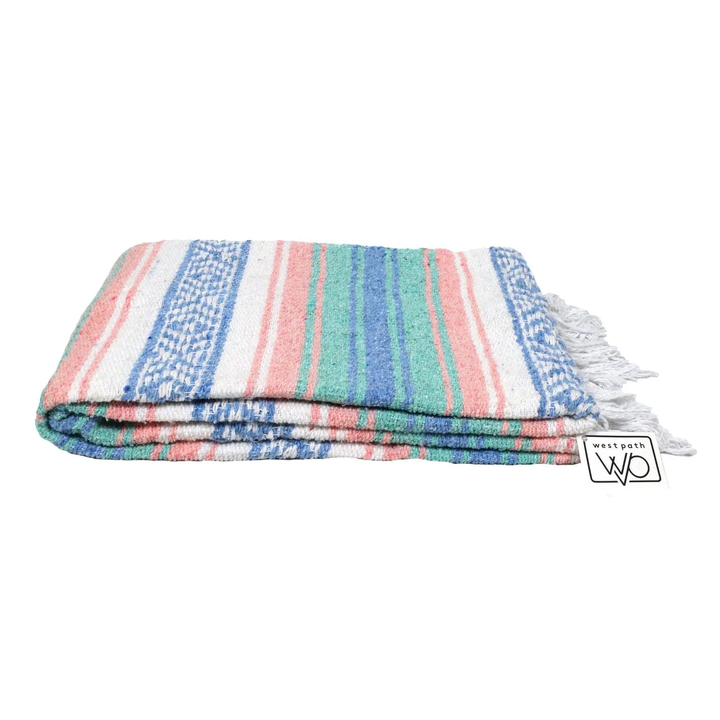 Mint, Blue & Coral Peach Mexican Falsa Blanket - Concordia Style Boutique